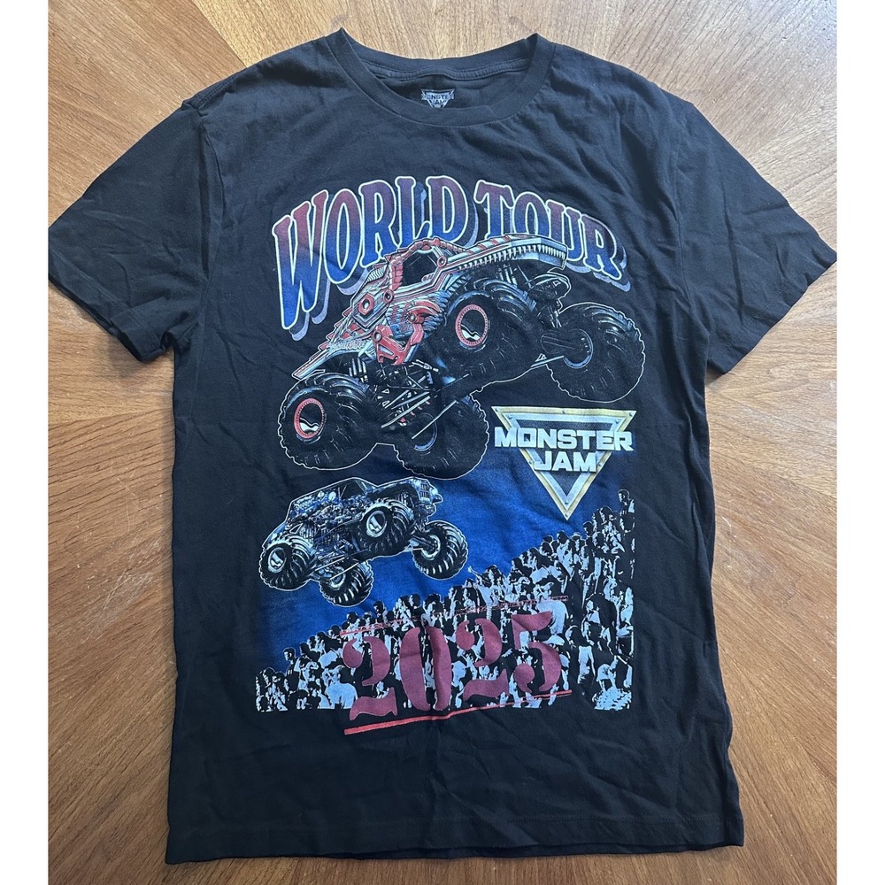 Monster Jam World Tour 2025 T Shirt Mens M Grave Digger Megalodon Graphic Black